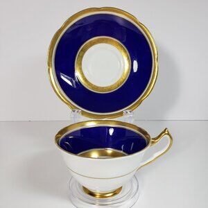 Collingwoods Vintage English Teacup Cobalt Blue & White , Gold Gilt Trim